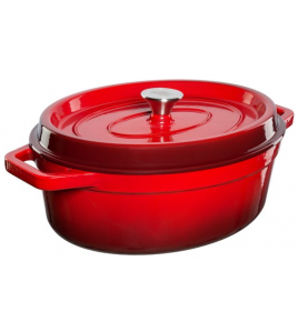 GEEMAILLEERD GIETIJZEREN CASSEROLE - OVAAL 5,6 LTR.ROOD