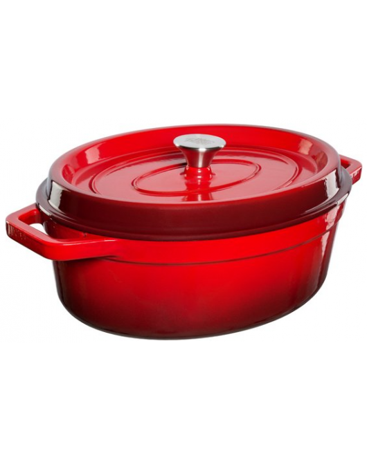 GEEMAILLEERD GIETIJZEREN CASSEROLE - OVAAL 5,6 LTR.ROOD