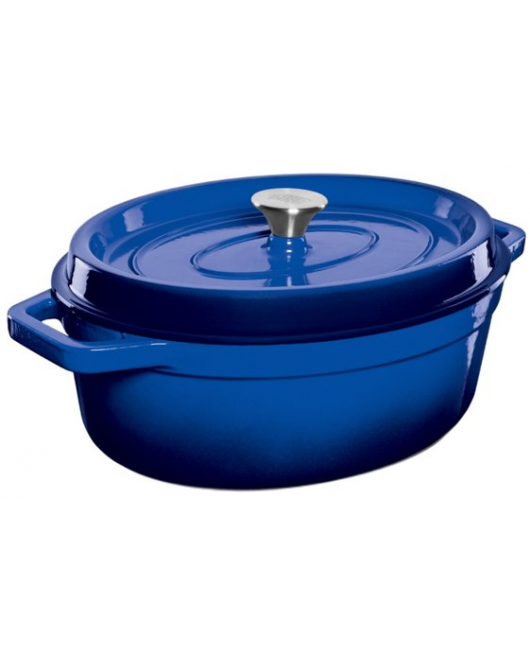 GEEMAILLEERD GIETIJZEREN CASSEROLE - OVAAL 5,6 LTR.BLAUW