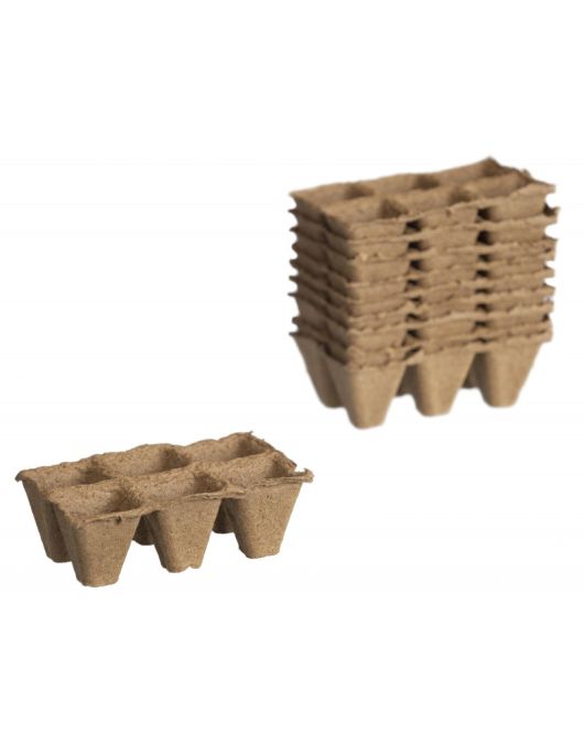 BIOLOGISCH AFBREEKBARE KWEEKPOTJES HOUTVEZEL VIERKANT H5X5X5CM / 6 TRAYS Ã 15CEL
