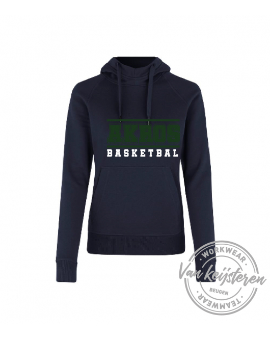 AKROS, 637 HOODIE DAMES, NAVY, AKROS BASKETBAL LOGO