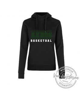 AKROS, 637 HOODIE DAMES, ZWART, AKROS BASKETBAL LOGO