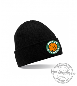 AKROS, B447 THINSULATE BEANY, ZWART, GEBORDUURD LOGO