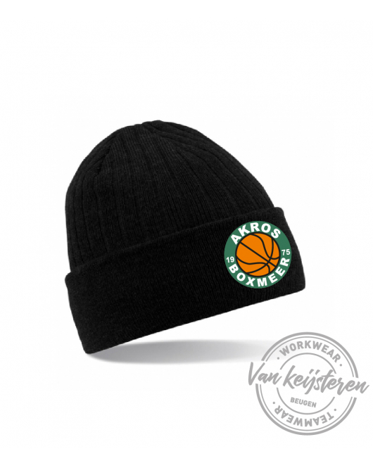 AKROS, B447 THINSULATE BEANY, ZWART, GEBORDUURD LOGO