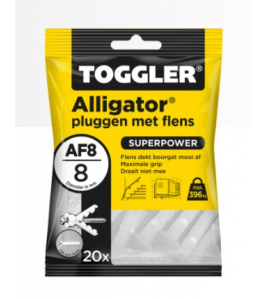 TOGGLER ALLIGATOR UNIVERSEELPLUG MET FLENS AF8; 20 STUKS