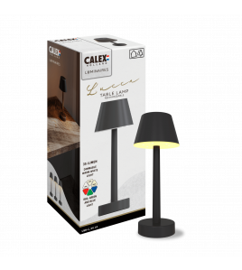 CALEX OUTDOOR BATTERY RECHARGEABLE TAFELLAMP LUCCA SMD 5W 35LM 3000K 3.7V ZWART CALEX OUTDOOR BATTERY RECHARGEABLE TAFELLAMP LUCCA SMD 5W 35LM 3000K 3.7V ZWART