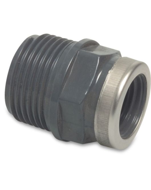 SOKNIPPEL PVC-U 2" X 1 1/2" BUITENDRAAD X BINNENDRAAD 10BAR GRI SOKNIPPEL PVC-U 2" X 1 1/2" BUITENDRAAD X BINNENDRAAD 10BAR GRI