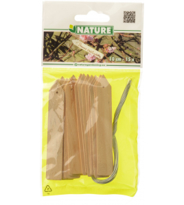 PLANTENETIKETTEN HOUT+IJZERDR. H10 CM NATUREL 15 STUKS/SET