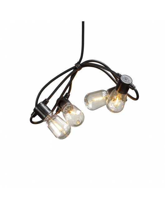 LED LICHTSNOER FEESTVERLICHTING 40X OVAAL EXTRA WARMWIT FILAMENT LED, 4 TRAPS DIMMER, LENGTE 9.75M, SPACING 25CM, 10M AANSLUITSNOER, ZWARTE KABEL, 6V BUITENTRAFO 230-240V