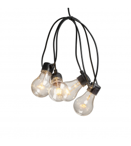 LED KOPPELBAAR LICHTSNOER FEESTVERLICHTING STARTSET. 10 PEER EXTRA WARMWITTE FILAMENT, 4 TRAPS DIMMER, LENGTE 10M, SPACING 100CM, 10M AANSLUITSNOER, ZWARTE KABEL, MEMORYFUNCTIE, 24V BUITENTRAFO, VERLENGBAAR TOT MAX 40M LENGTE 230-240V