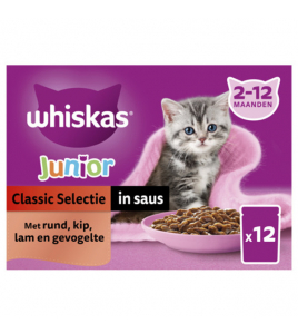 WHISKAS MP JUNIOR CLASSIC IN SAUS 4 X 12X85 GR. WHISKAS MP JUNIOR CLASSIC IN SAUS 4 X 12X85 GR.