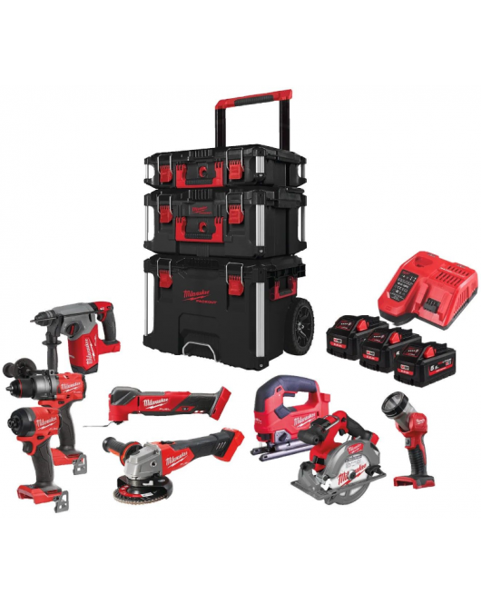 MILWAUKEE M18 FUEL™ FPP8E-553P POWERPACK ACCU COMBISET 8-DELIG 18V 5.5AH IN PACKOUT™ TROLLEY