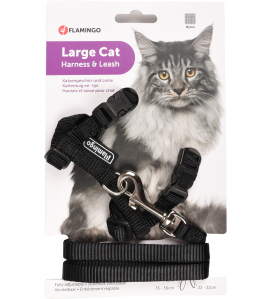 KAT HARNAS MET LOOPLIJN ELA ZWART L / XL 22-32CM 35-56CM 120CM 12MM KAT HARNAS MET LOOPLIJN ELA ZWART L / XL 22-32CM 35-56CM 120CM 12MM