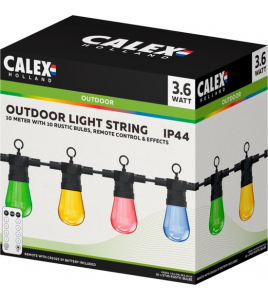 CALEXI VISTA LICHTSNOER 220-240V 10 LAMPEN (ST45) RGB 3.6W SNOER 10MTR MET AFSTANDSBEDIENING CALEXI VISTA LICHTSNOER 220-240V 10 LAMPEN (ST45) RGB 3.6W SNOER 10MTR MET AFSTANDSBEDIENING