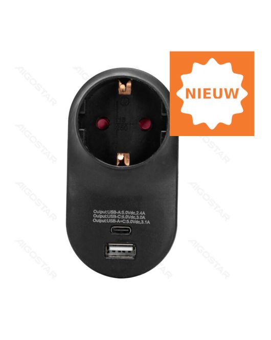 STEKKER WCD+RA+USB TYPE A&C ZWART
