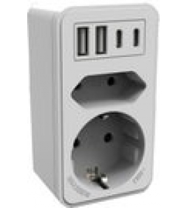 CALEX 6WEG STEKKER, 2USB A, 2USB C, 1EUROSTEKKER, 1 PLATTE STEKKER 3680W