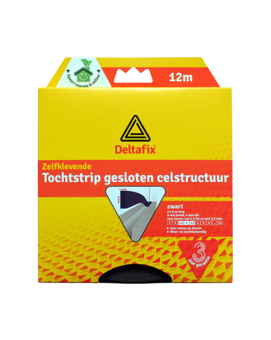 TOCHTSTRIP ZELFKLEVEND GESLOTEN CELSTRUCTUUR ZWART 12 M X 9 MM X 4 MM