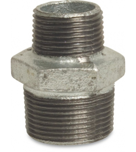 PROFEC NR. 245 VERLOOPNIPPEL GIETIJZER GEGALVANISEERD 3/4" X 1/2" BUITENDRAAD 25BAR DVGW