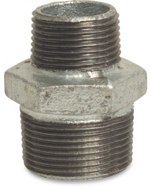 PROFEC NR. 245 VERLOOPNIPPEL GIETIJZER GEGALVANISEERD 3/4" X 1/2" BUITENDRAAD 25BAR DVGW