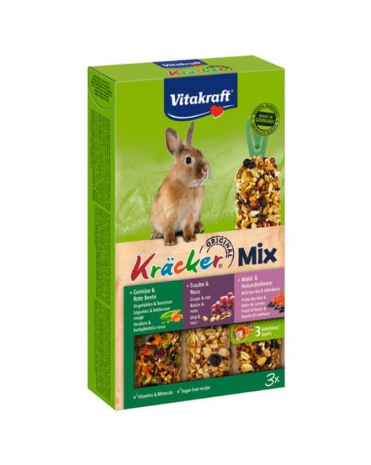 KONIJN KRACKER 3IN1 3 STUKS NOTEN|BOSBESSEN|GROE KONIJN KRACKER 3IN1 3 STUKS NOTEN|BOSBESSEN|GROE