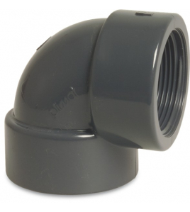 KNIE 90&deg; PVC-U 40 MM X 1 1/4" LIJMMOF X BINNENDRAAD 10BAR GRIJS