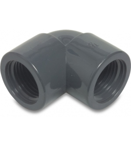 KNIE 90&deg; PVC-U 1" BINNENDRAAD 10BAR GRIJS