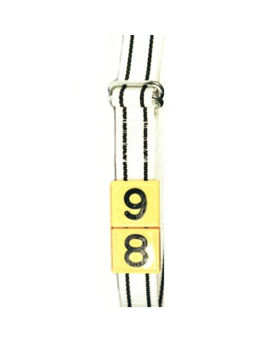 RIEM NYLON KNELGESP 130CM, WIT / ZWARTE STREPEN