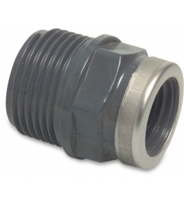 SOKNIPPEL PVC-U 1" X 3/4" BUITENDRAAD X BINNENDRAAD 10BAR GRIJS SOKNIPPEL PVC-U 1" X 3/4" BUITENDRAAD X BINNENDRAAD 10BAR GRIJS