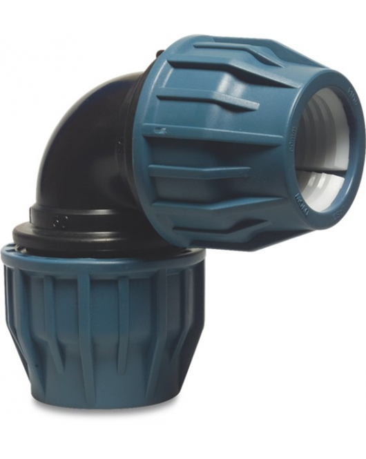 KNIE 90° PP 25 MM KNEL 16BAR ZWART/BLAUW DVGW/KIWA/WRAS/SVGW