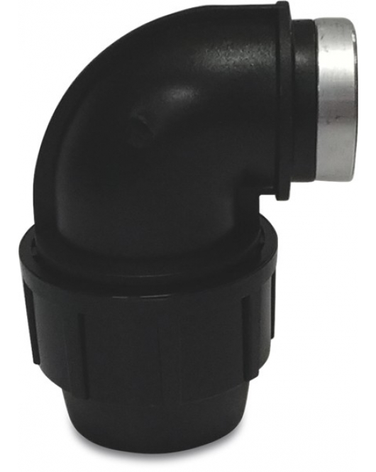 KNIE 90° PP 25 MM X 1" KNEL X BINNENDRAAD 16BAR ZWART/BLAUW DVGW/KIWA/WRAS/SVGW