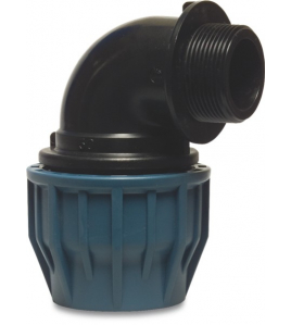 KNIE 90&deg; PP 32 MM X 3/4&quot; KNEL X BUITENDRAAD 16BAR ZWART/BLAUW DVGW/KIWA/WRAS/SVGW