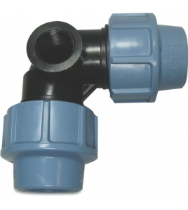 UNIDELTA KNIE 90&deg; PP 32 MM X 3/4" X 32 MM KNEL X BINNENDRAAD X KNEL 16BAR ZWART/BLAUW DVGW/KIWA/WRAS