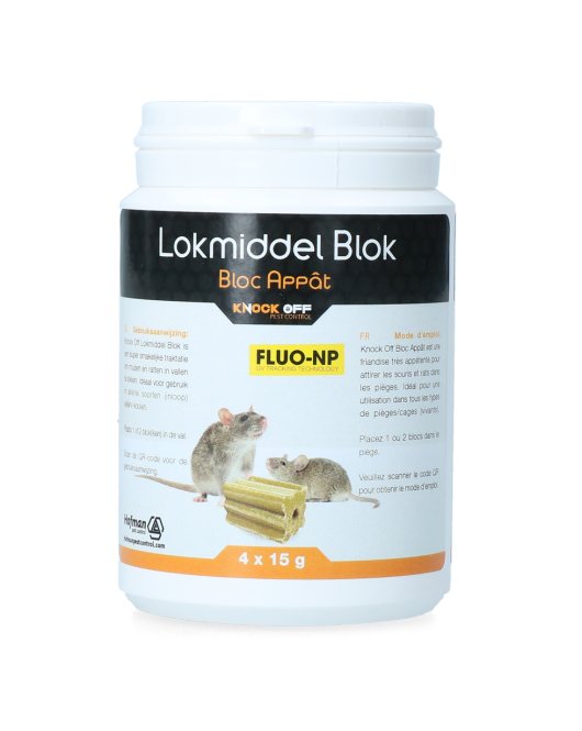 KNOCK PEST LOKMIDDEL BLOK VOOR MUIS&AMP;RAT FLUO-NP (4X15G) 60 GR