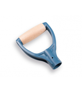 D-GREEP. KUNSTSTOF BLAUW MET HOUTEN HANDVAT.
