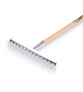 TUINHARK VERZINKT 14 GEBOGEN TANDEN, MET STEEL 150 X 2,8 CM. TUINHARK VERZINKT 14 GEBOGEN TANDEN, MET STEEL 150 X 2,8 CM.