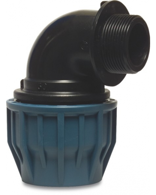 KNIE 90° PP 20 MM X 3/4" KNEL X BUITENDRAAD 16BAR ZWART/BLAUW DVGW/KIWA/WRAS/SVGW.