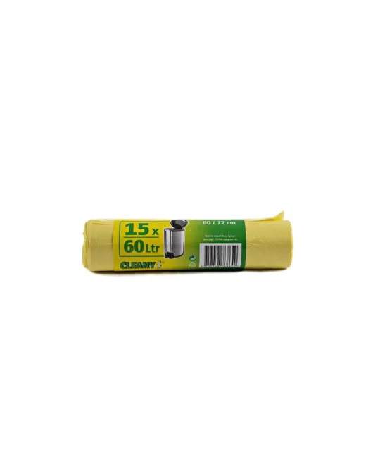VUILNISZAKKEN / PEDAALEMMERZAKKEN GEEL 60 LITER (15ST)