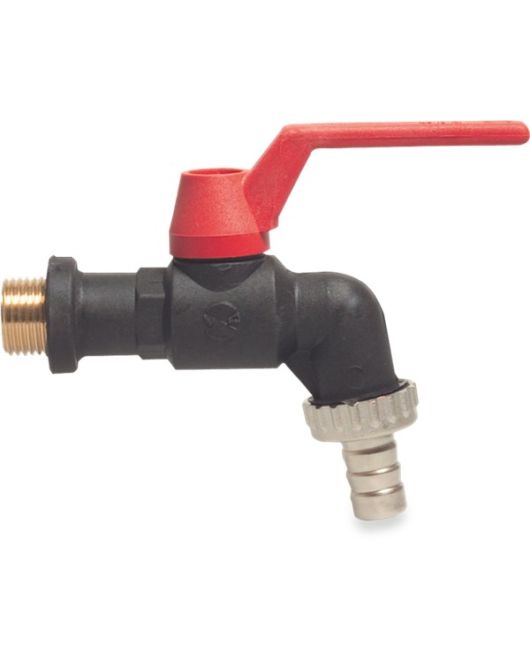 VIR KOGELKRAAN MET SLANGWARTEL PP 1/2" X 13 MM BUITENDRAAD X SLANGTULE 16BAR DN15 ZWART TYPE 210