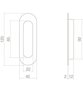 SCHUIFDEURKOM OVAAL 120X40MM BLIND ZWART