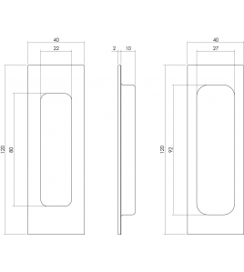 SCHUIFDEURKOM RECHTHOEK 120X40MM BLIND ZWART