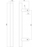 DEURGREEP PER STUK T-VORM 300X65X20 HART OP HART 200MM MAT ZWART