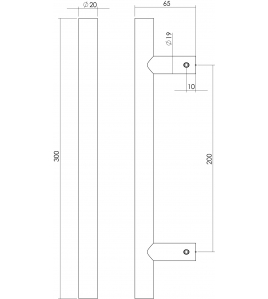 DEURGREEP PER STUK T-VORM 300X65X20 HART OP HART 200MM MAT ZWART